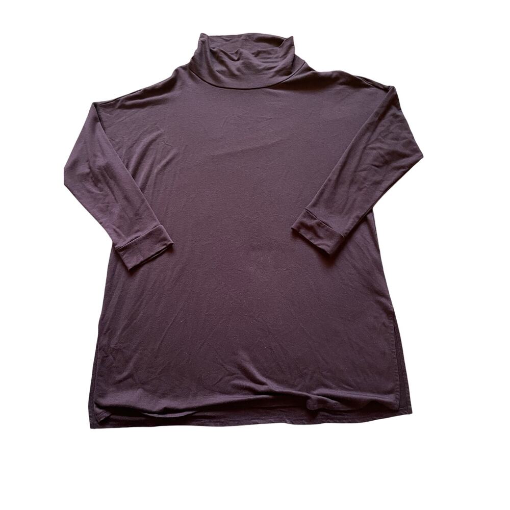 Eileen Fisher Womens Deep Purple Mock Neck Sweater Dress/Tunic Size Large Classy